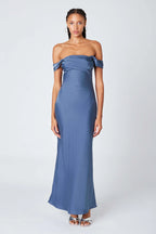 Satin Off the Shoulder Maxi Dress