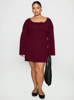 Sandyra Knit Mini Dress Maroon Curve