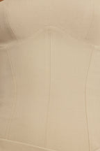 Woven Twill Wrap Over Pleated Mini Dress in Taupe