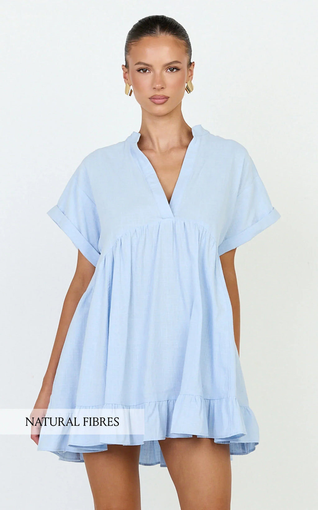 Calissa Mini Dress - Frill Hem Smock Dress in Light Blue