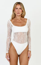 Cynthia Bodysuit - Long Sleeve Lace Bodysuit in Cream