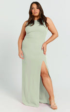Indi Maxi Dress - Boat Neck Bodycon Dress in Sage
