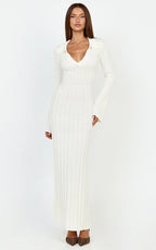 Pamela Midi Dress - Ribbed Knit Poli Midi Dress in Off White