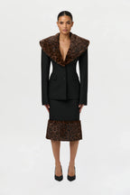 Suiting Faux Fur Leopard Midi Skirt