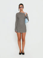 Journi Off Shoulder Long Sleeve Mini Dress Black / White Stripe