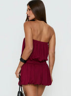Lenika Eyelet Strapless Mini Dress Burgundy