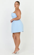 Catharine Mini Dress - Strapless A Line Dress in Blue