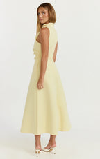 Macy Midi Dress - High Neck A Line Dress in Lemon
