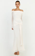 Waverly Maxi Dress - Long Sleeve Off Shoulder Dress in Cream