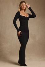 Modal Contrast-Trim Maxi Dress in Black