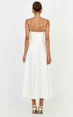 Seren Midi Dress - Corset Bodice Fit And Flare Dress in White