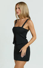 Mikey Top - Straight Neck Hook and Eye Corset Top in Black
