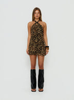 Karolie Halter Plunge Mini Dress Leopard