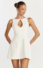 Lux Mini Dress - Front Keyhole A Line Dress in White