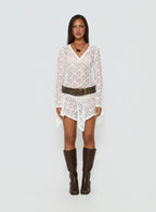 Somanie Long Sleeve Lace Mini Dress White