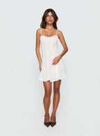 Edora Lace Pleat Mini Dress White