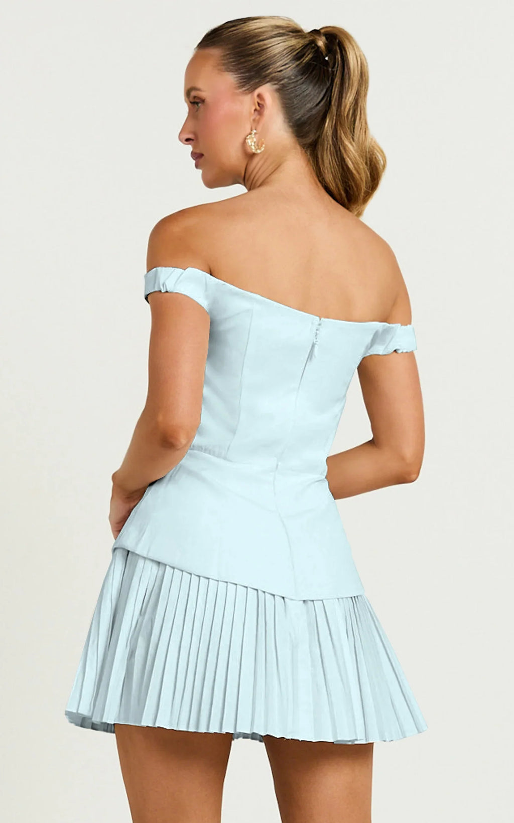 Izara Mini Dress - Off Shoulder Pleated Dress in Blue