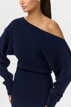 Knit Off-Shoulder Sweater Maxi Dress