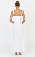 Clementine Midi Dress - 3D Floral Strap Dress in White