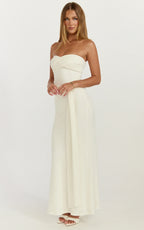 Aria Midi Dress - Strapless Tie Waist Dress in Off White