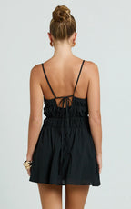 Aisha Mini Dress - Ruched Bust A Line Mini Dress in Black