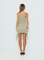 Family Ties Ruched One Shoulder Mini Dress Green