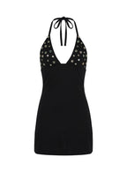 Chyna Halter Button Mini Dress Black