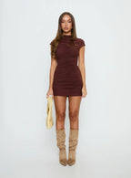 Arika Ruched Mini Dress Dark Brown