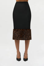 Suiting Faux Fur Leopard Midi Skirt