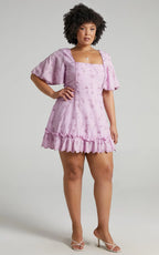 Fancy A Spritz Mini Dress - Square Neck Dress in Lilac
