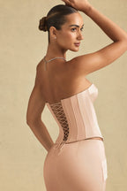 Full-Length Lace-Up Corset Top in Beige Gold