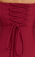 Karina Maxi Dress - Off Shoulder Corset Bodice Lace Up Back Dress in Wine