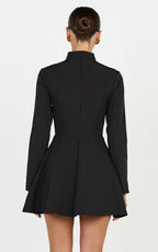 Renee Mini Dress - Long Sleeve Keyhole Fit and Flare Dress in Black