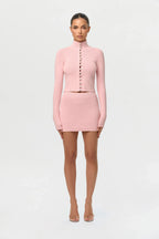Knit Pearl Button Turtleneck Top