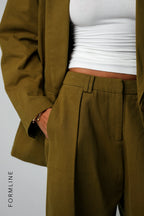 The Meridian Wide-Leg Trousers - Olive Oil
