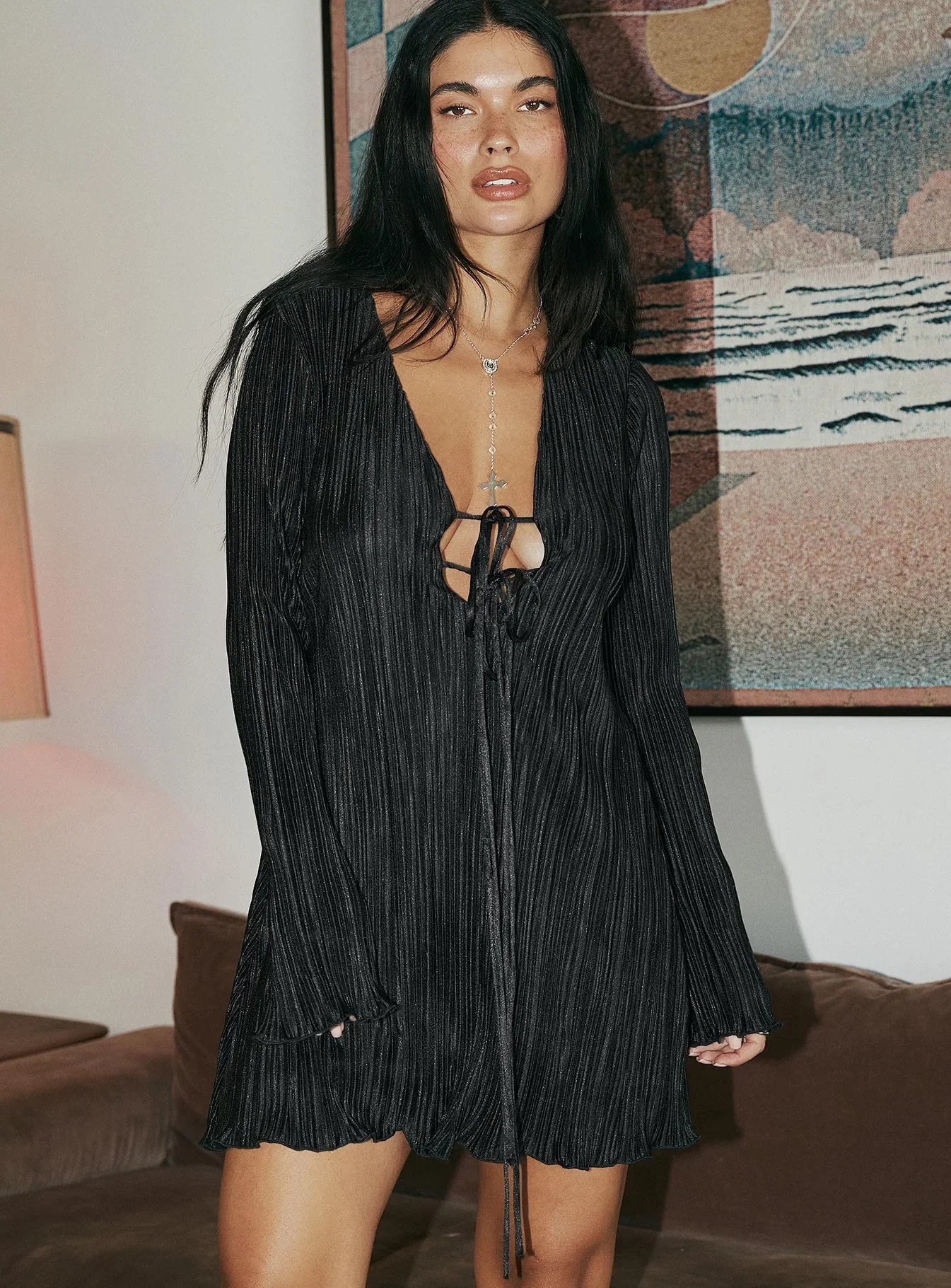 Malop Long Sleeve Mini Dress Black