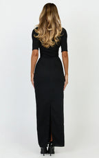 Vance Maxi Skirt - Linen Back Split Skirt in Black
