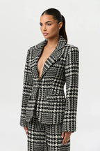 Houndstooth Plaid Wide-Leg Pants