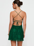 Celena Mini Dress Forest Green Burnout