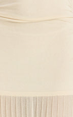 Roxy Maxi Dress - One Shoulder Pleated Skirt Knitted Dress in Cream