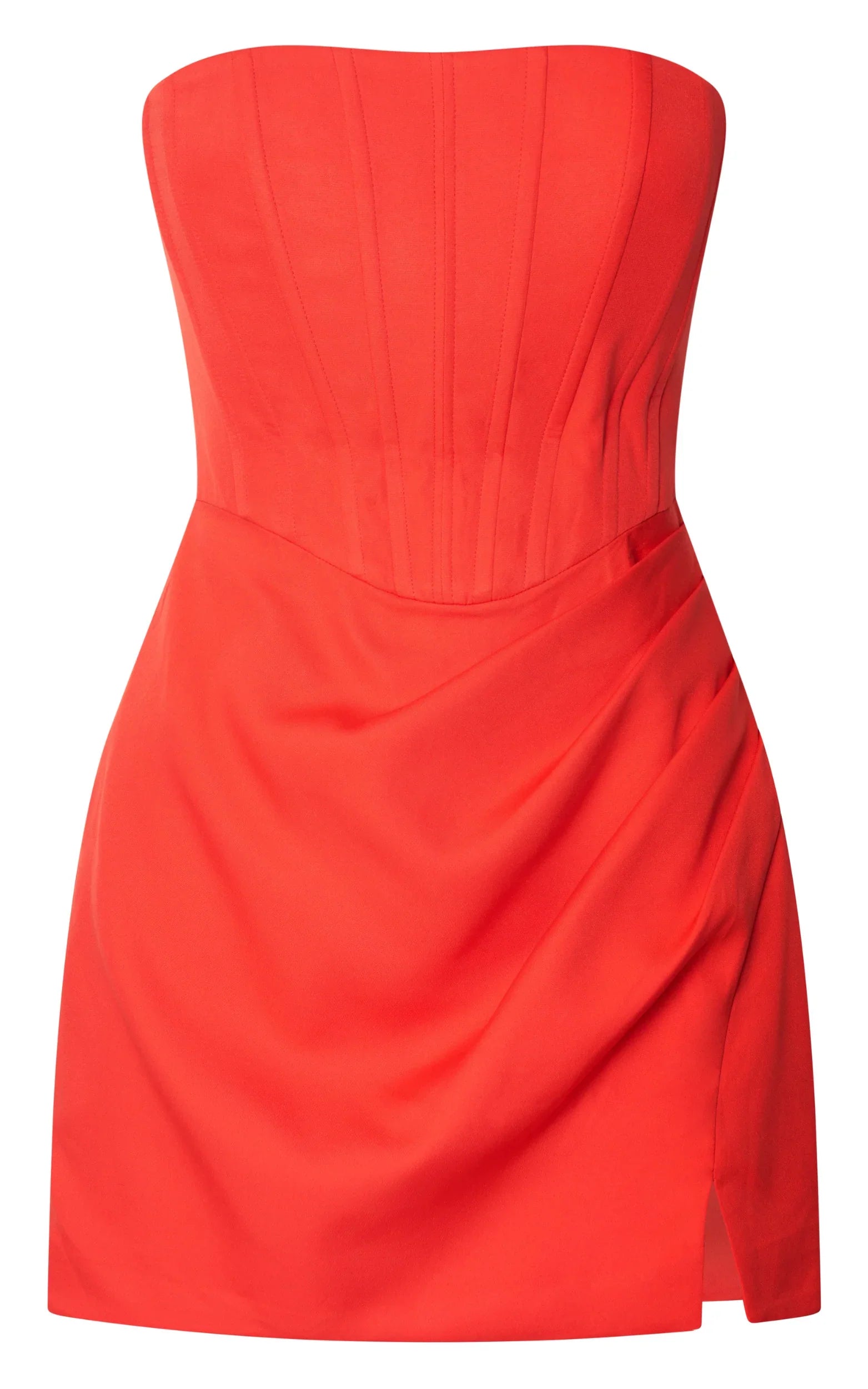 Avery Mini Dress - Strapless Corset Bodice Draped Dress in Orange