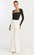 Seraphina Top - Long Sleeve Square Neck Gathered Waist Top in Black