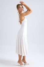 Sweetheart-Neck Ruched Midaxi Dress in Light Blue
