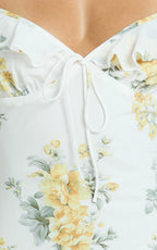 Azra Mini Dress - Georgette Frill Shoulder Sweetheart A Line Dress in Antique Florals