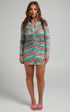 Lucricia Mini Dress - Long Sleeve Shirt Dress in Multi