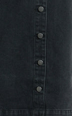 Leia Mini Dress - High Neck Mock Button Down Mini Dress in Black Wash