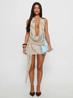 Snakepit Halter Plunge Mini Dress Snake Print