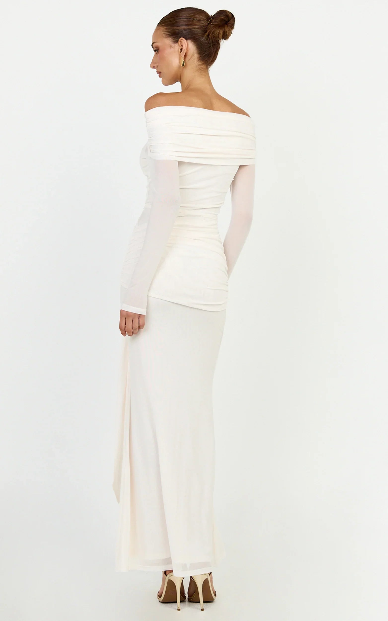 Waverly Maxi Dress - Long Sleeve Off Shoulder Dress in Cream