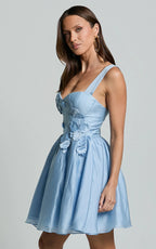 Amalie The Label - Lilou Flower Detail Corset Mini Dress - In Light Blue