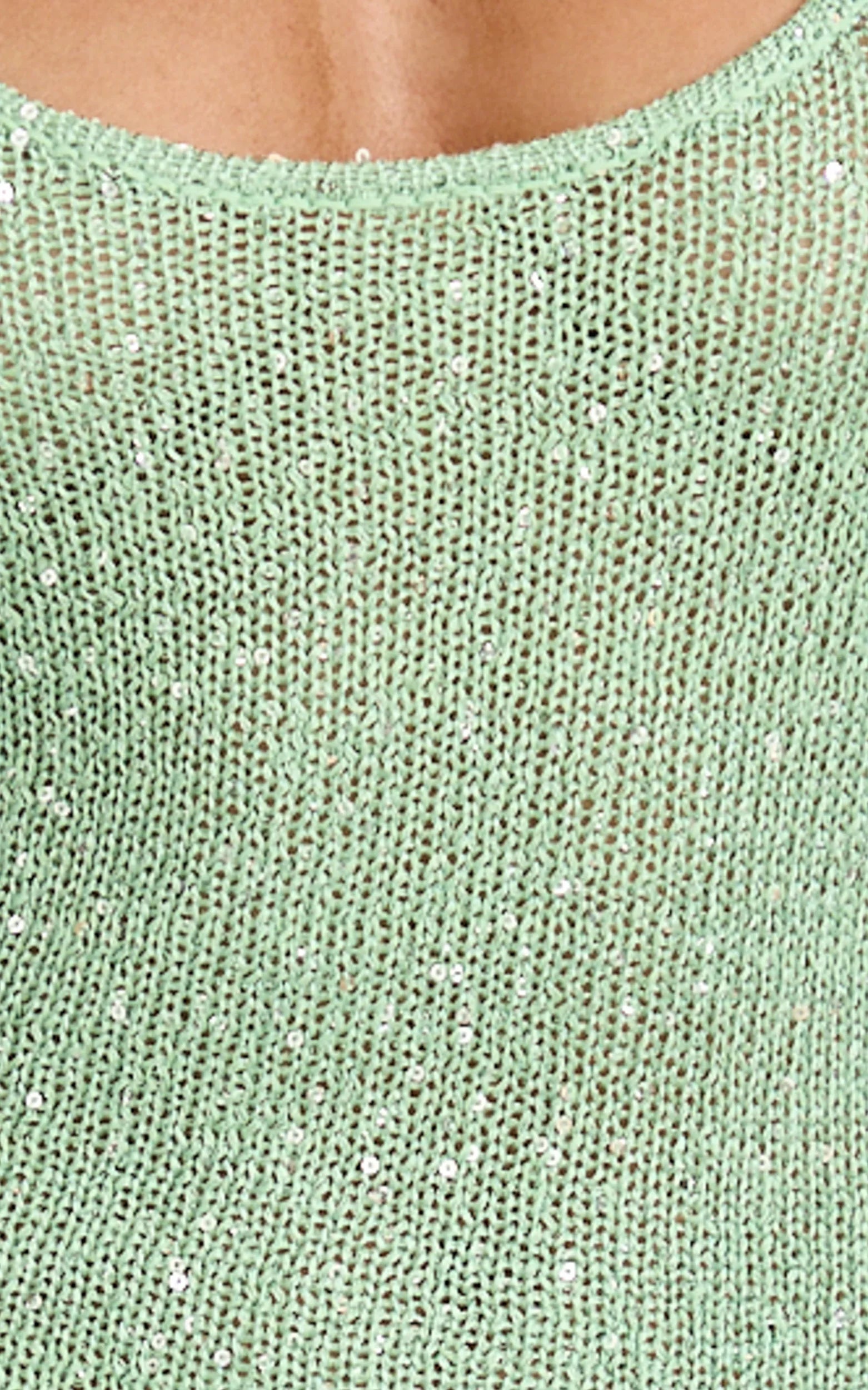 Jenna Maxi Dress - Scoop Neck Sleeveless Sequin Knit Dress in Sage